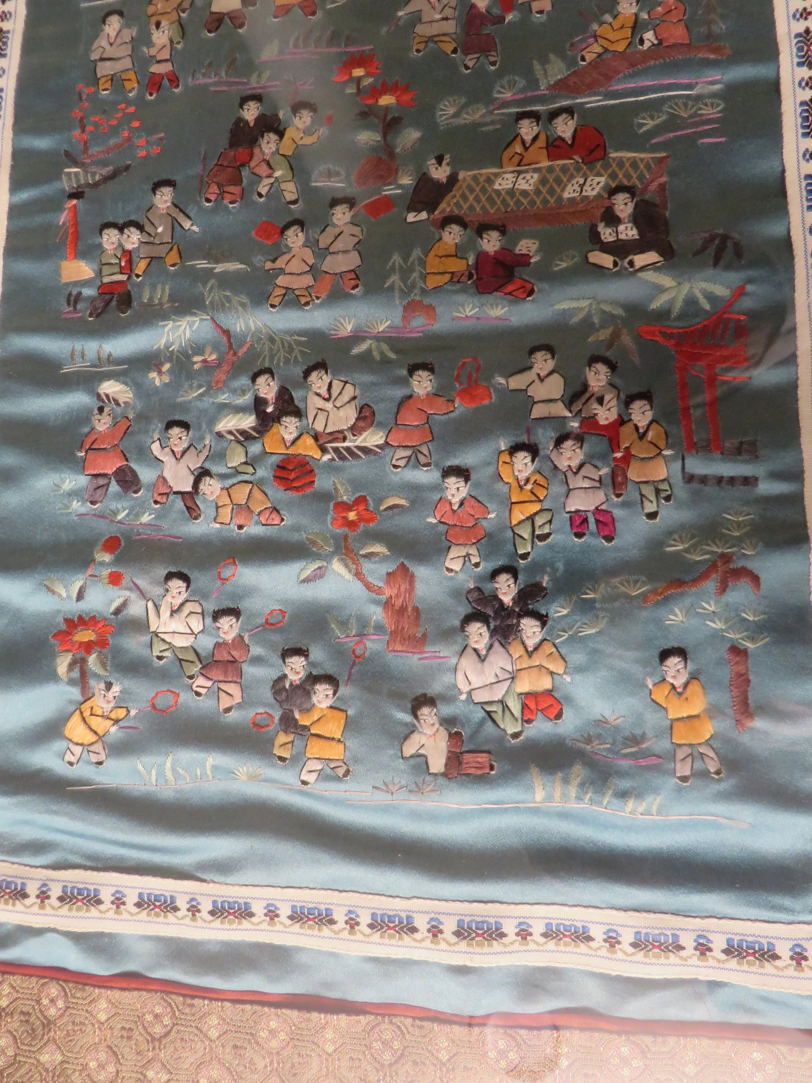 Reproduction Chinese Silk Embroidery Playing Children Motif Textile Art - 4