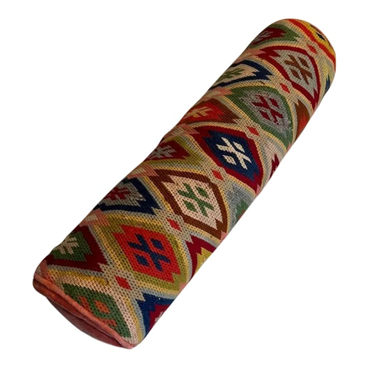 Vintage Bolster Pillow: Fabulous Vintage handmade bolster pillow. The yarn is wool & as shown in the photos, there are a few worn areas. However, the pillow is just fabulous, bright & cherry and entirely handmade. There