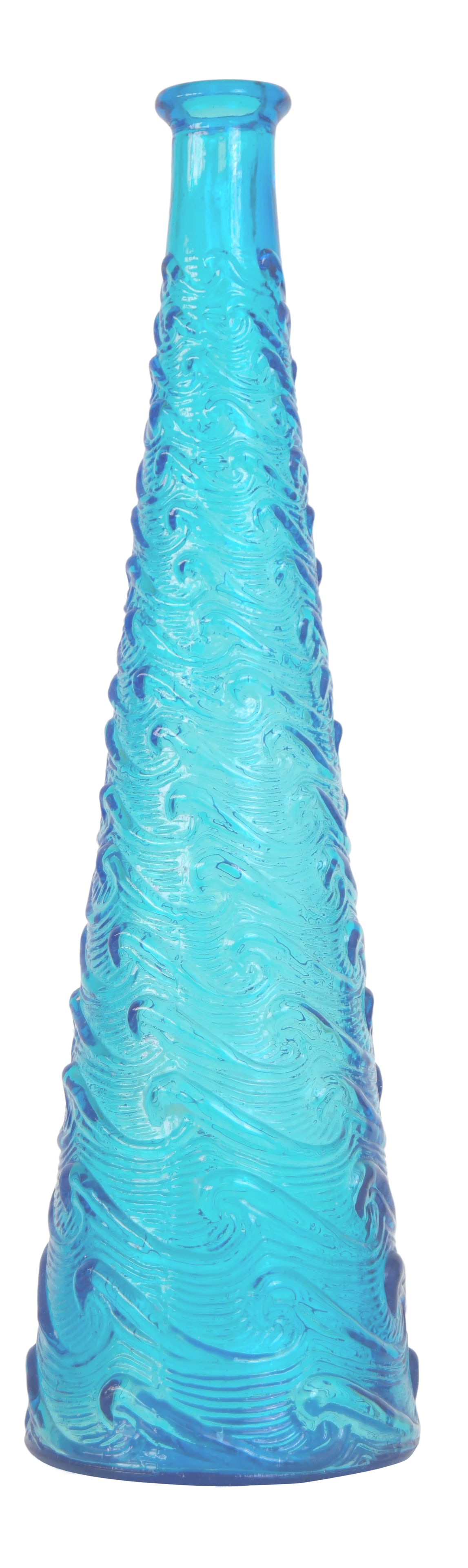 Vintage Italian Blue Glass Decorative Bottle: This vintage colored glass decorative bottle can be used purely as decor, or as a flower vase. 'Made in Italy' is indicated on the bottom (see pic). This bottle is in excellent condition, without