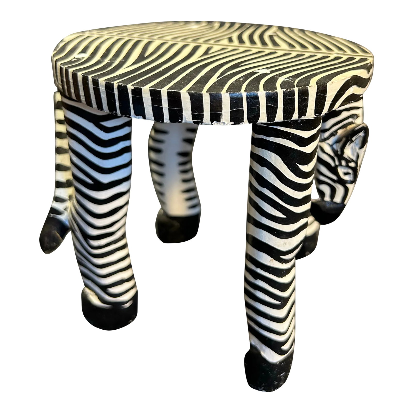Vintage Hand Painted Wood Figural Zebra Plant Stand: Vintage hand painted wood figural zebra plant stand. Solid wood, signed MBL on the bottom. Condition: Alterations: Original Condition Unaltered Imperfections: Some Imperfections Condition Notes: