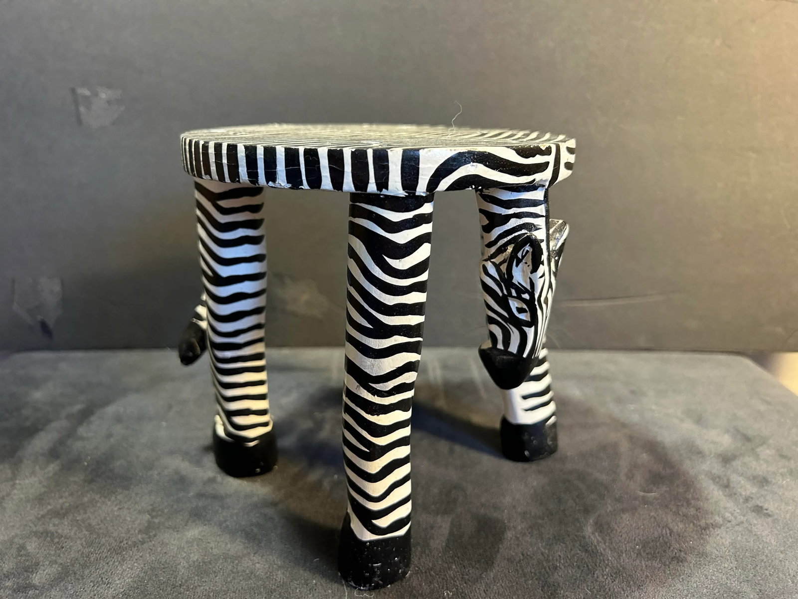 Vintage Hand Painted Wood Figural Zebra Plant Stand - 2