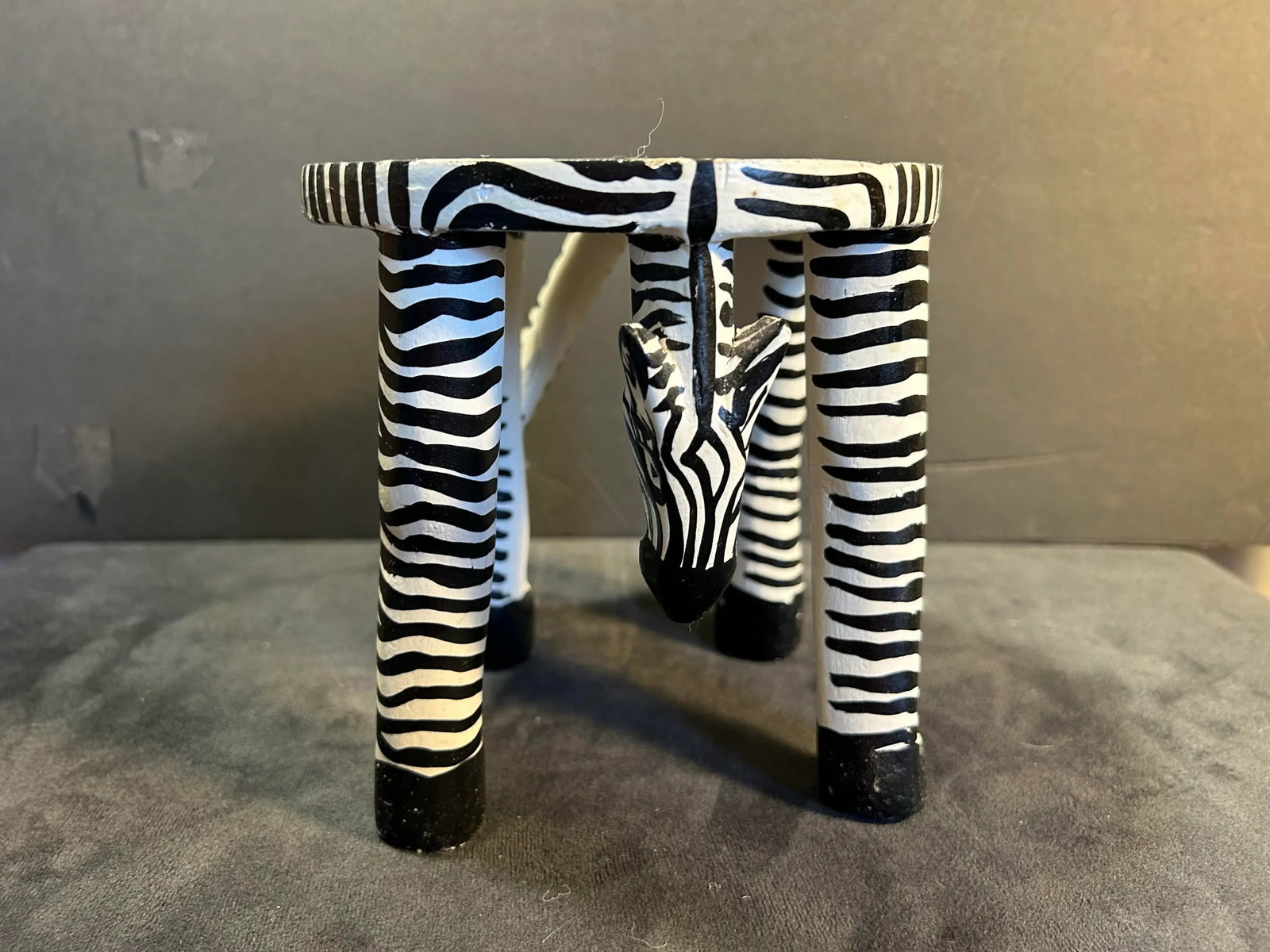 Vintage Hand Painted Wood Figural Zebra Plant Stand - 3