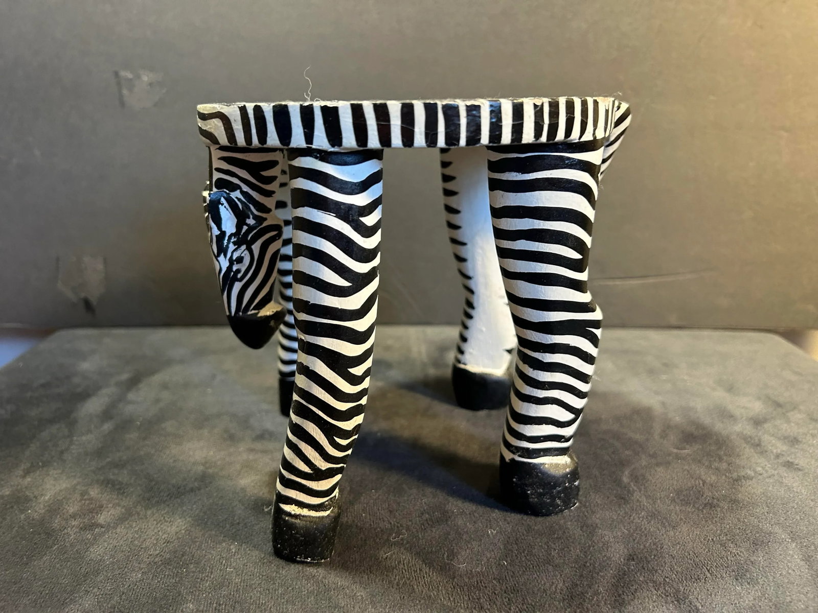Vintage Hand Painted Wood Figural Zebra Plant Stand - 4