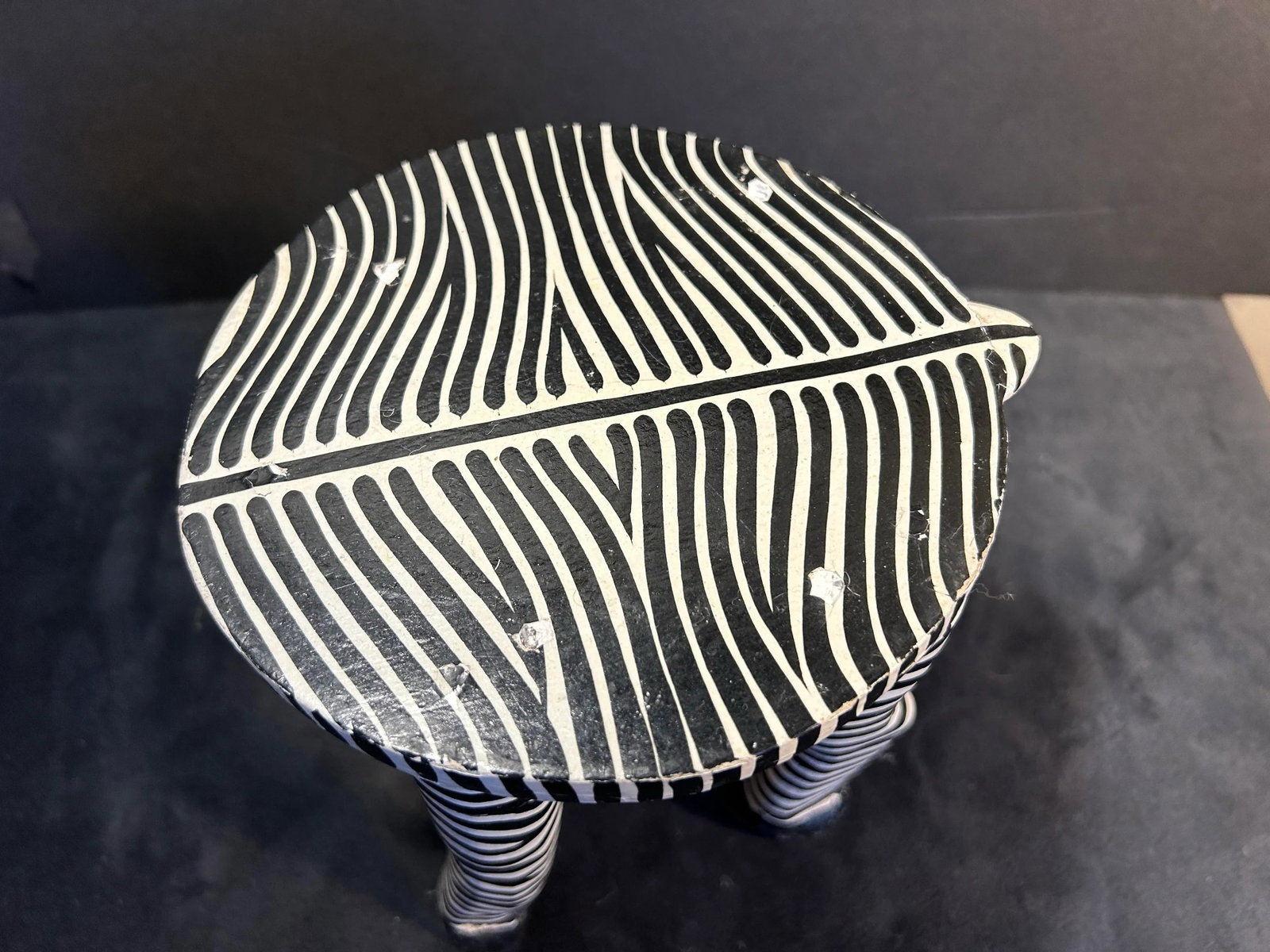 Vintage Hand Painted Wood Figural Zebra Plant Stand - 5