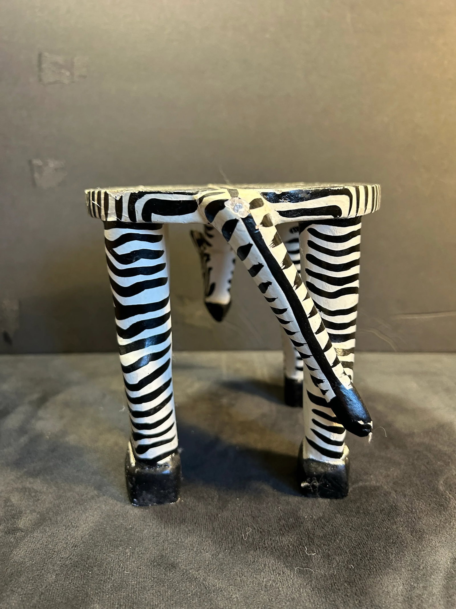 Vintage Hand Painted Wood Figural Zebra Plant Stand - 6