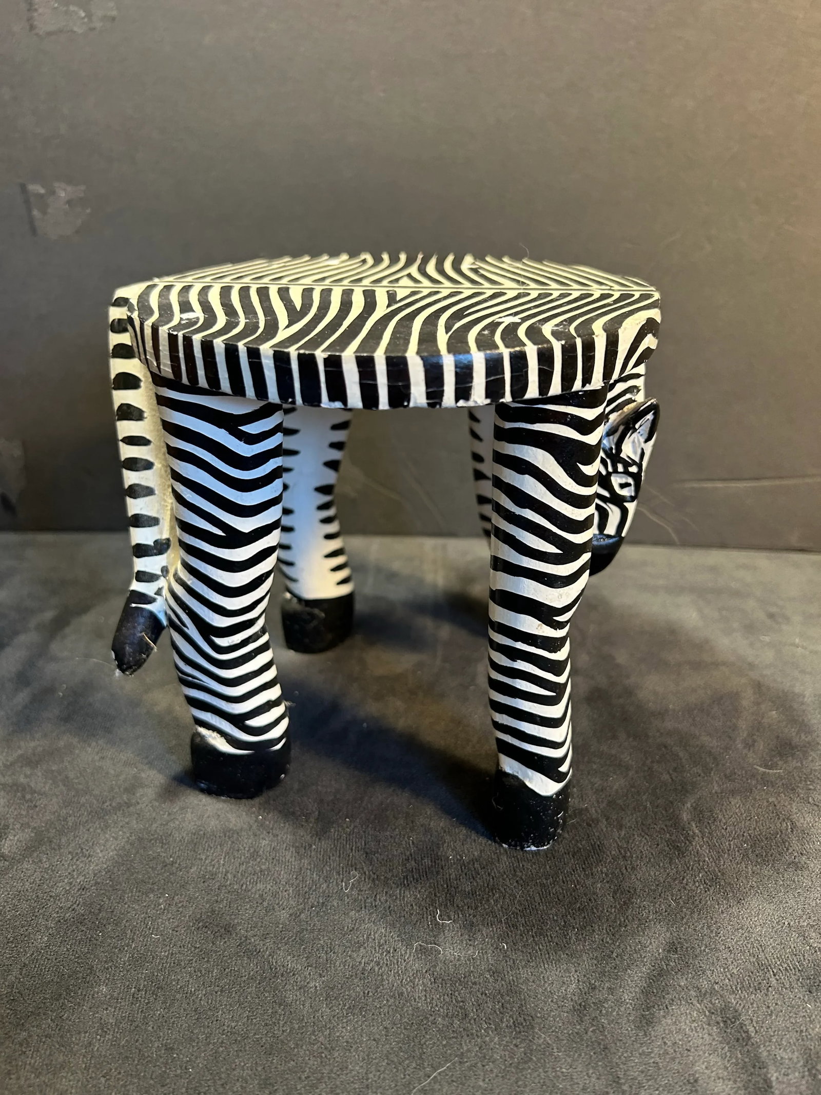 Vintage Hand Painted Wood Figural Zebra Plant Stand - 8