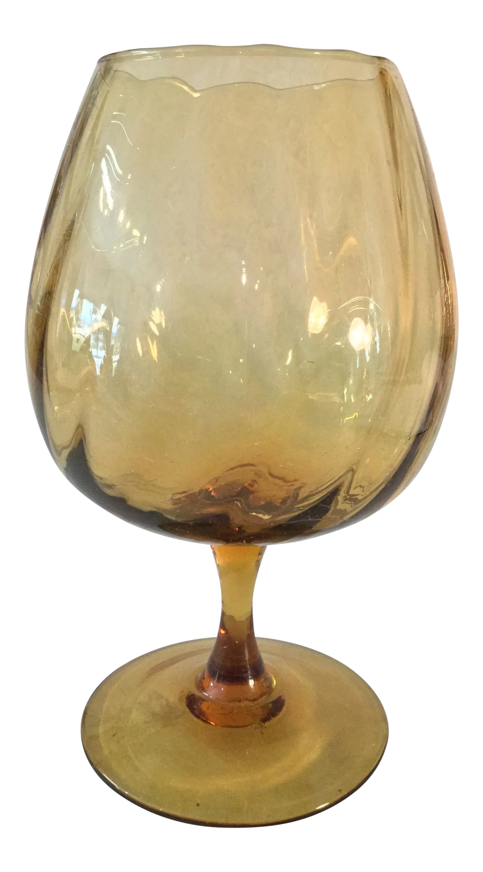 Large Mid Century Gold Empoli Snifter /Vase: This Mid Century optic gold empoli glass snifter is the perfect addition to your collection. Condition: Alterations: Original Condition Unaltered Imperfections: Some Imperfections Condition Notes: