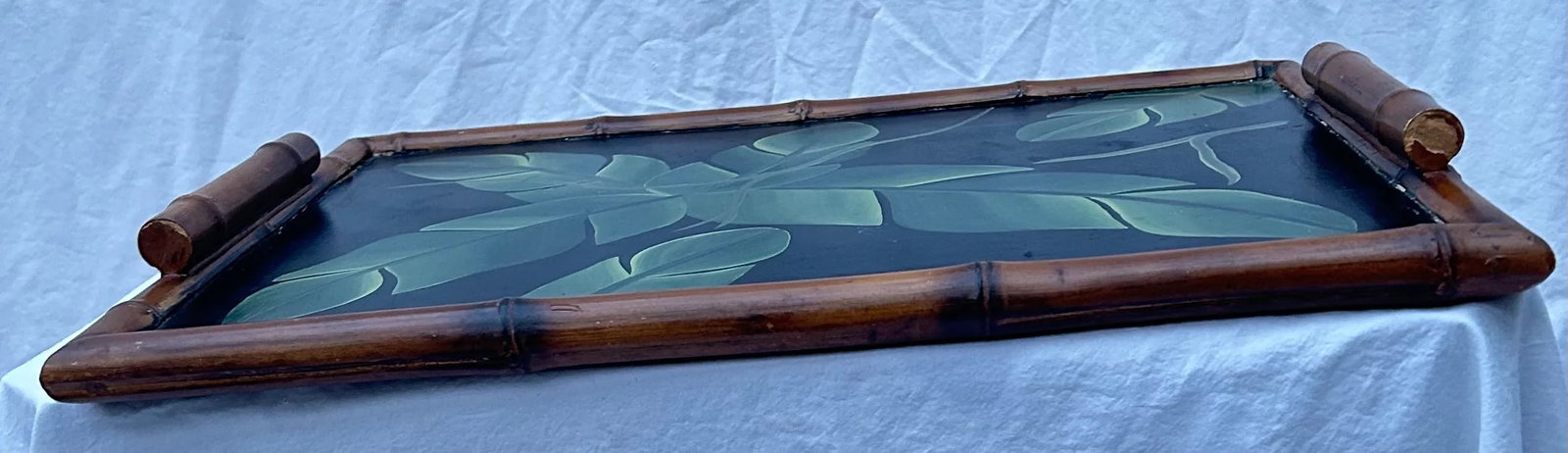 Vintage Palm Regency Faux Bamboo Tray With Painted Palm Leaves - 2