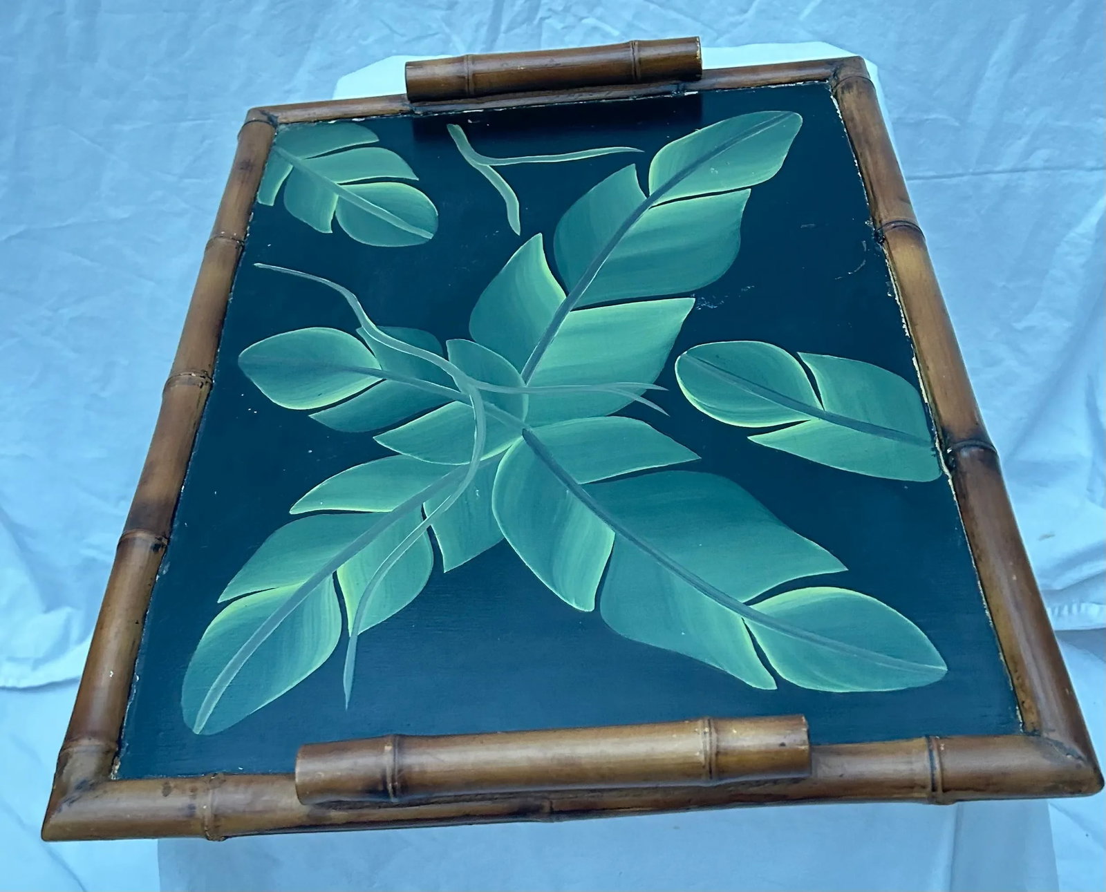 Vintage Palm Regency Faux Bamboo Tray With Painted Palm Leaves - 3