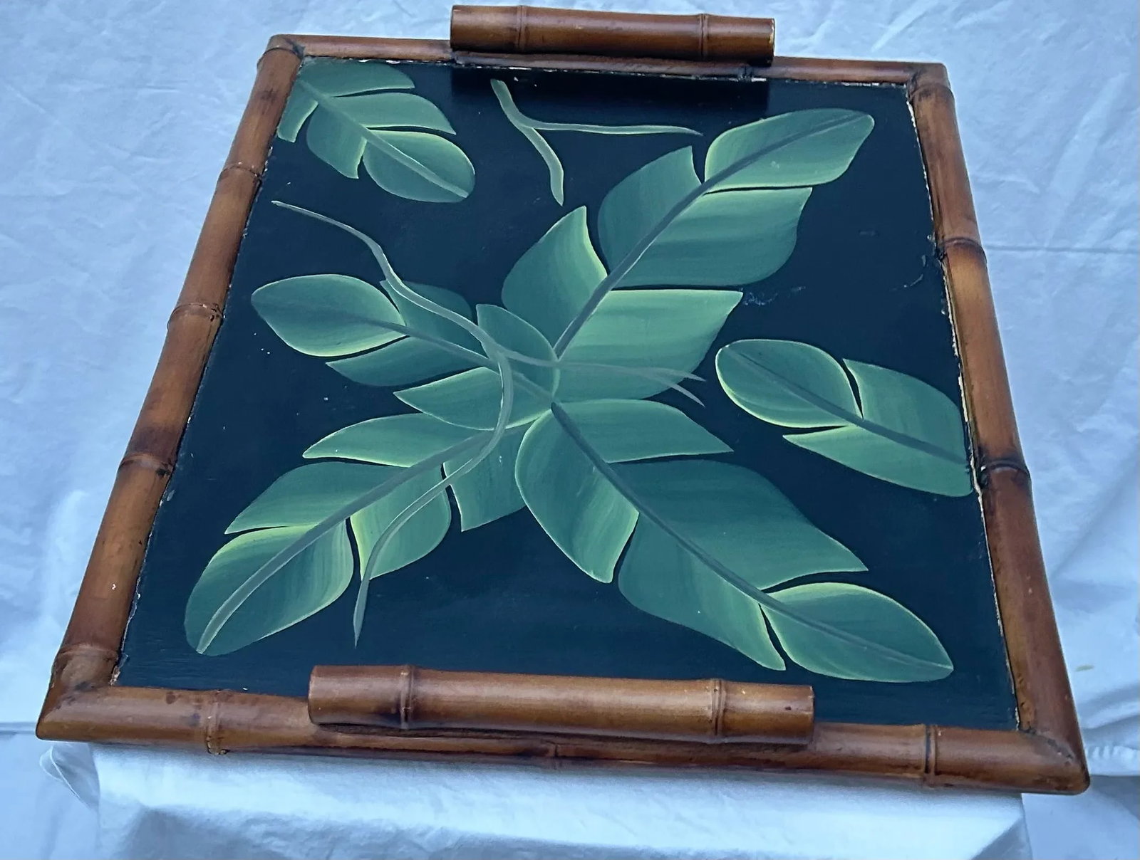 Vintage Palm Regency Faux Bamboo Tray With Painted Palm Leaves - 4