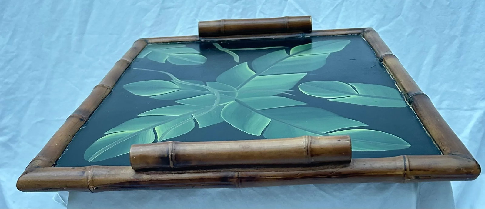 Vintage Palm Regency Faux Bamboo Tray With Painted Palm Leaves - 5