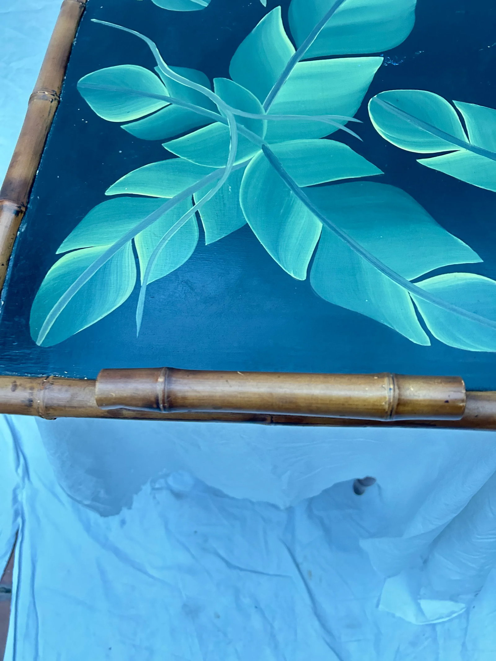 Vintage Palm Regency Faux Bamboo Tray With Painted Palm Leaves - 8
