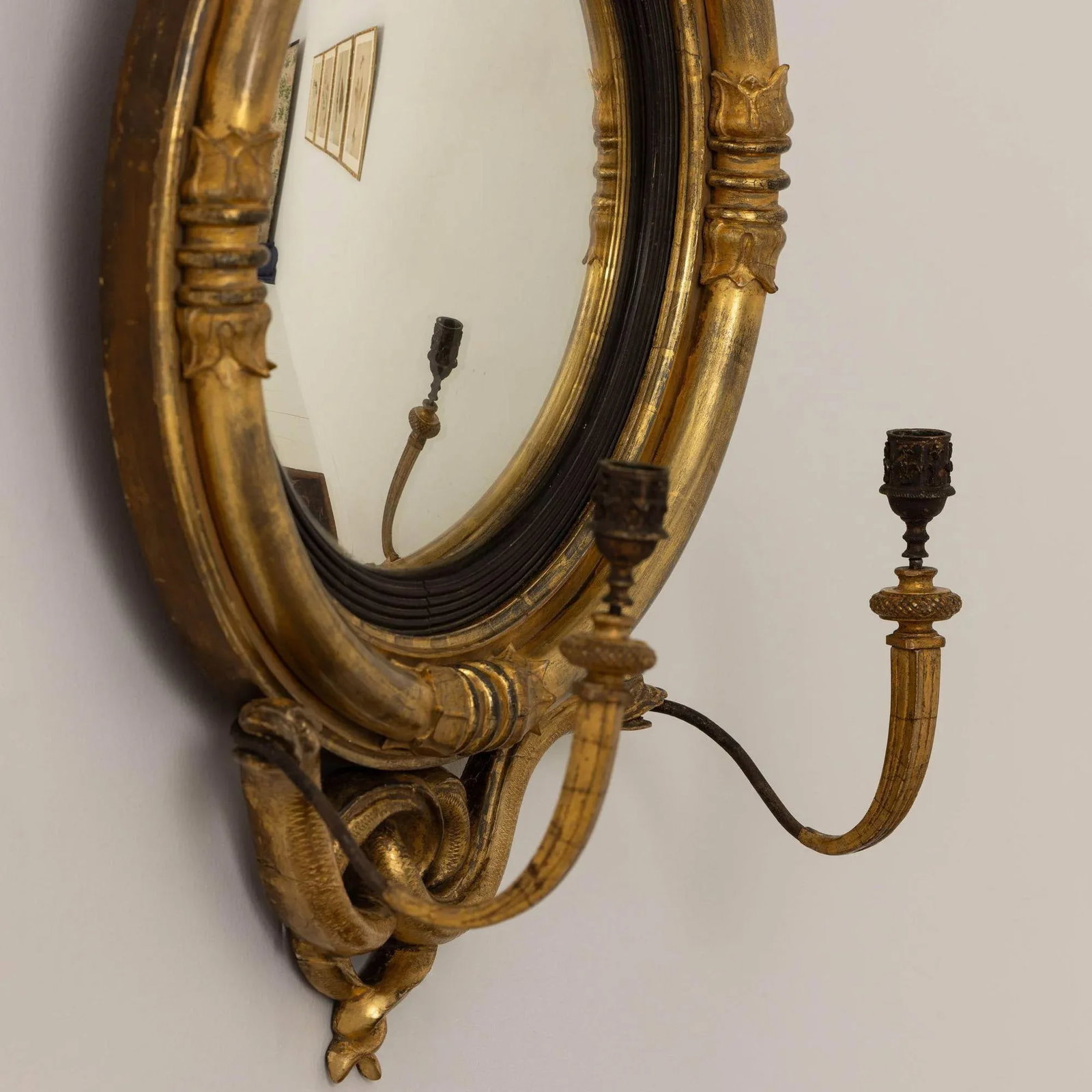 19th Century English Regency Convex Mirror in Original Giltwood - 9
