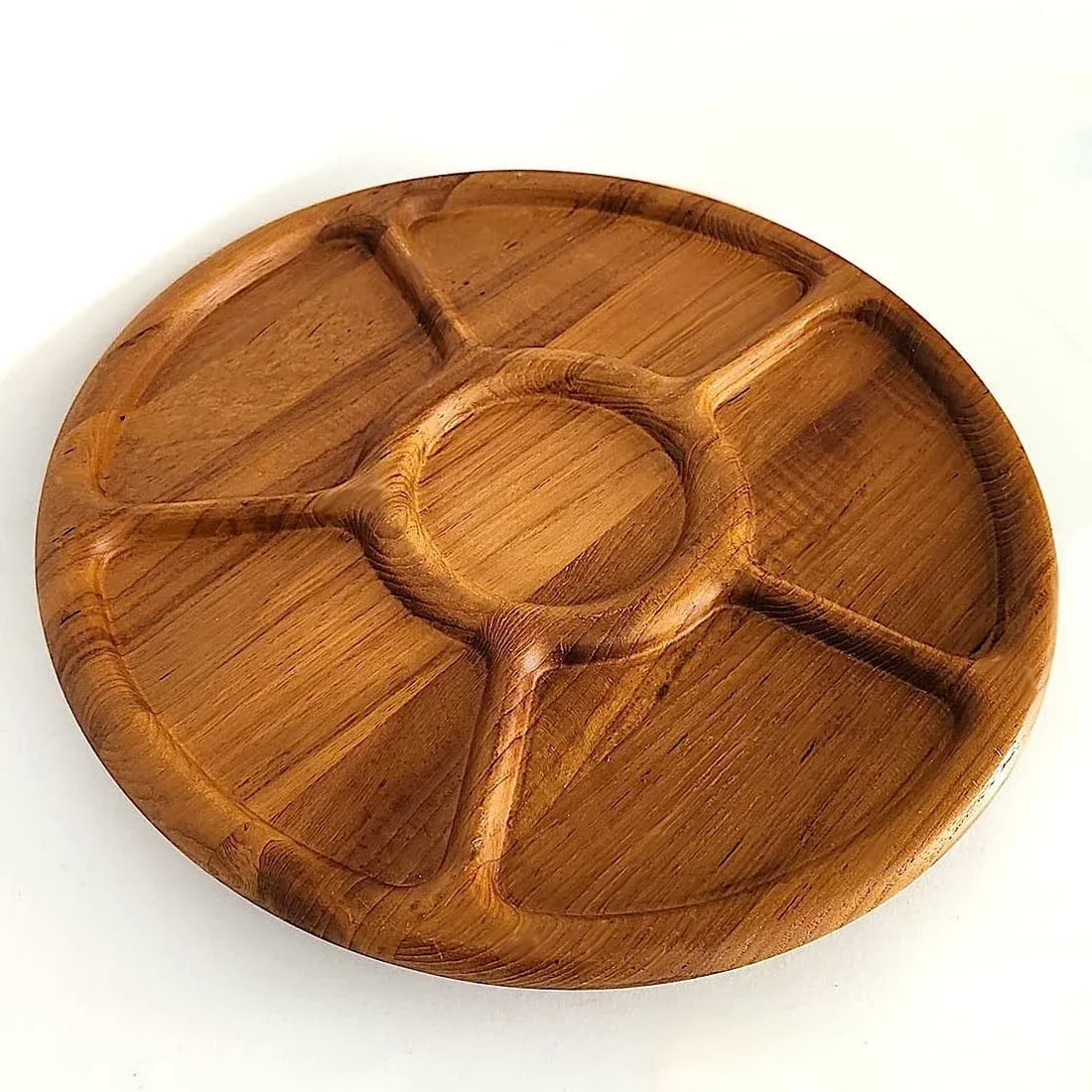 1970s Teak Wood Partitioned Lazy Susan Made for Neiman Marcus - 2