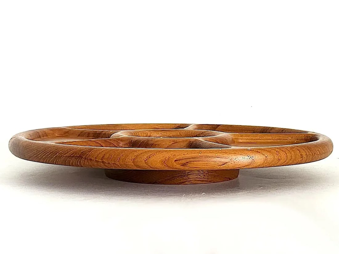1970s Teak Wood Partitioned Lazy Susan Made for Neiman Marcus - 3