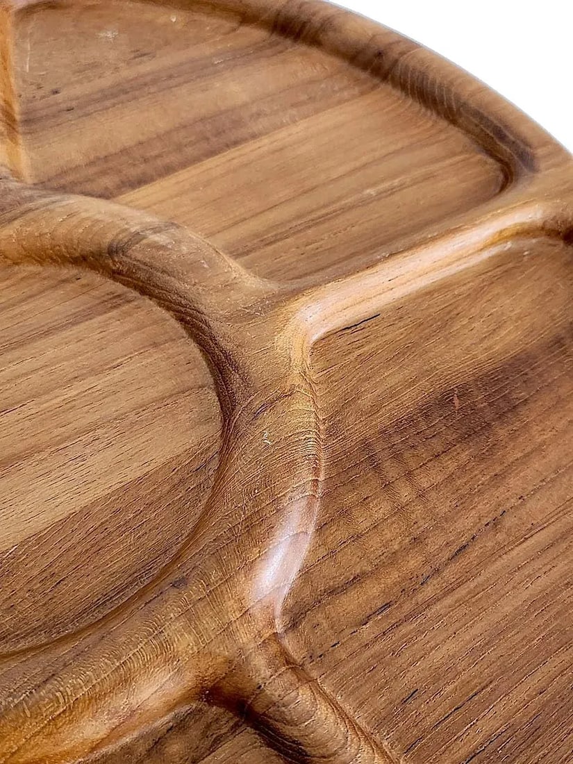1970s Teak Wood Partitioned Lazy Susan Made for Neiman Marcus - 5