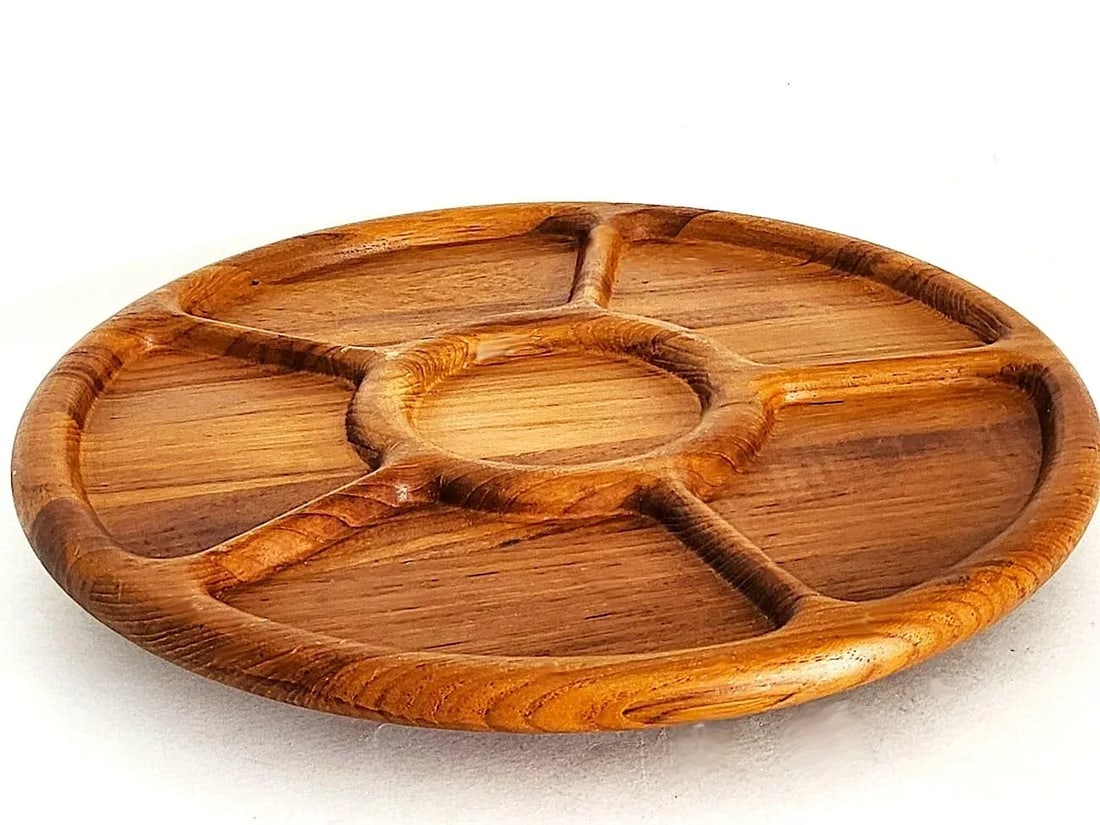 1970s Teak Wood Partitioned Lazy Susan Made for Neiman Marcus - 6