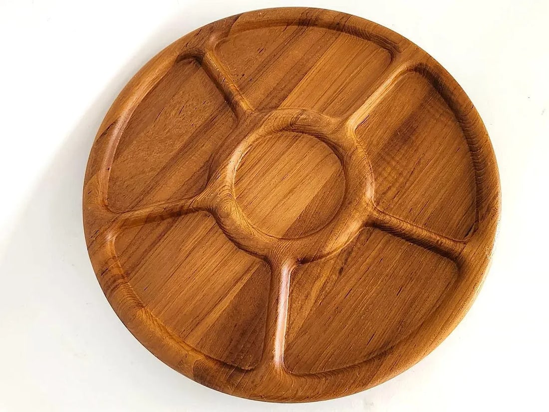 1970s Teak Wood Partitioned Lazy Susan Made for Neiman Marcus - 9