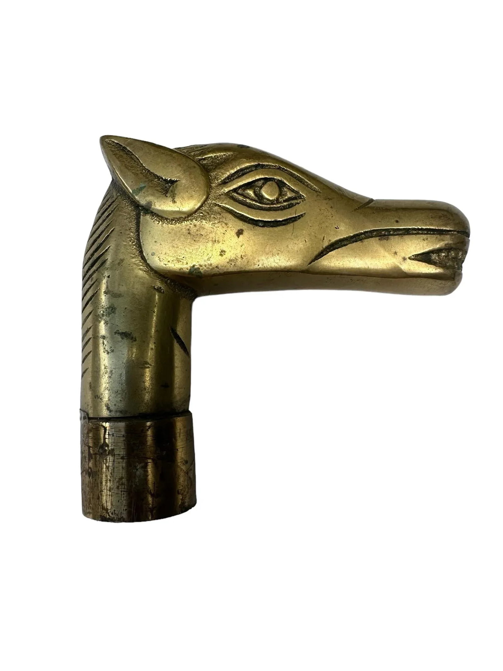 1960s Solid Brass French Cane Handle in Shape of a Horse Walking Stick - 2