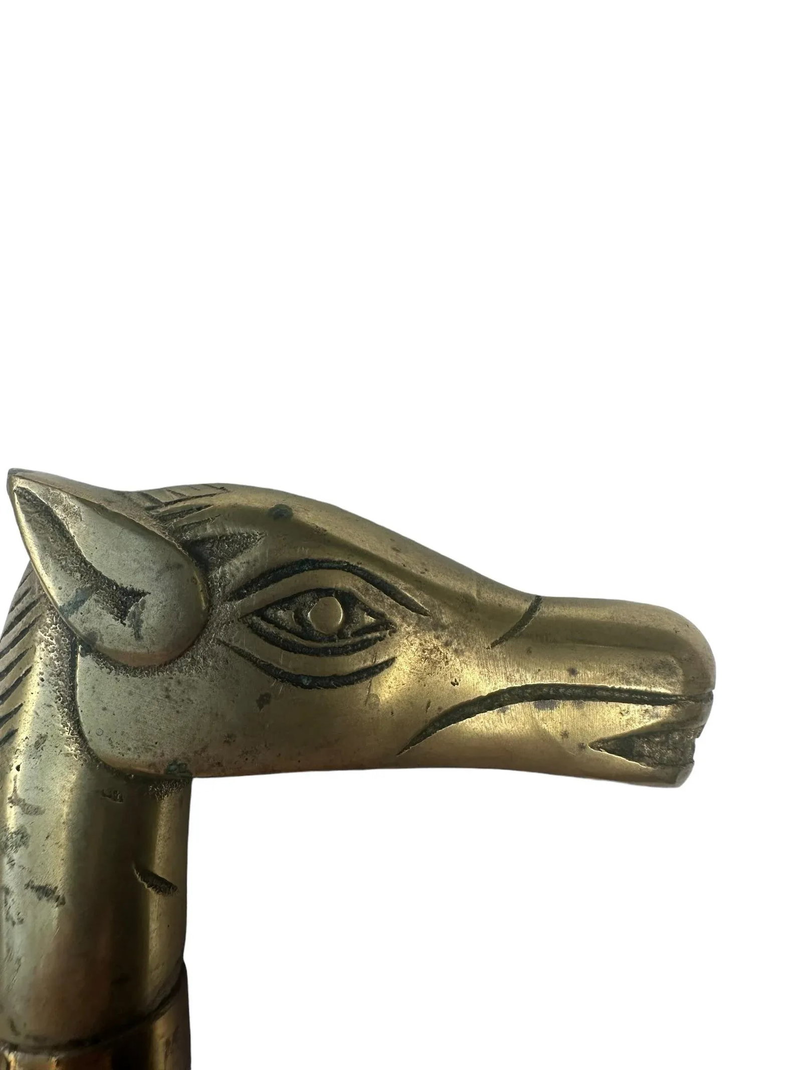 1960s Solid Brass French Cane Handle in Shape of a Horse Walking Stick - 3
