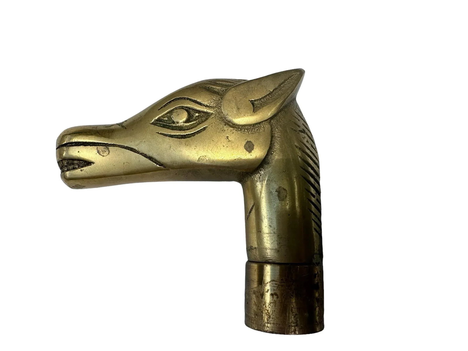 1960s Solid Brass French Cane Handle in Shape of a Horse Walking Stick - 4