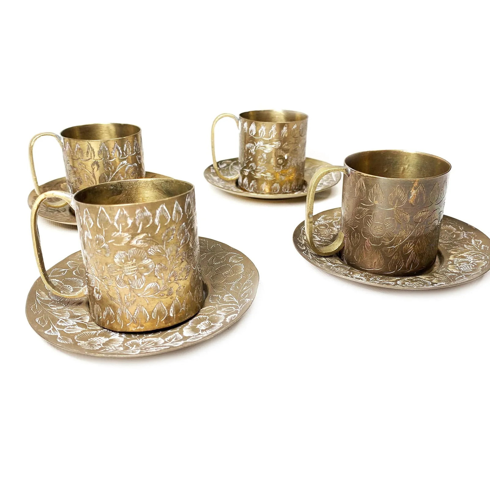 1960s Vintage Mid Century Hand Etched Tea Service for 4 - Set of 8 - 2