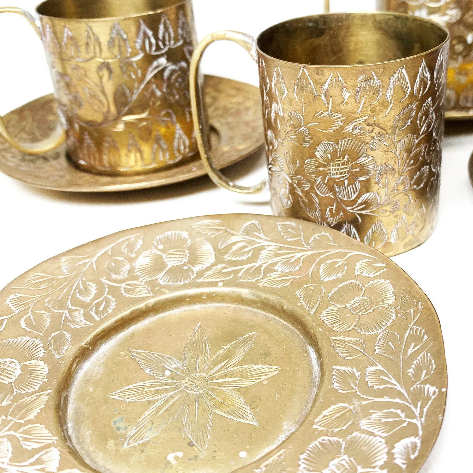 1960s Vintage Mid Century Hand Etched Tea Service for 4 - Set of 8 - 3