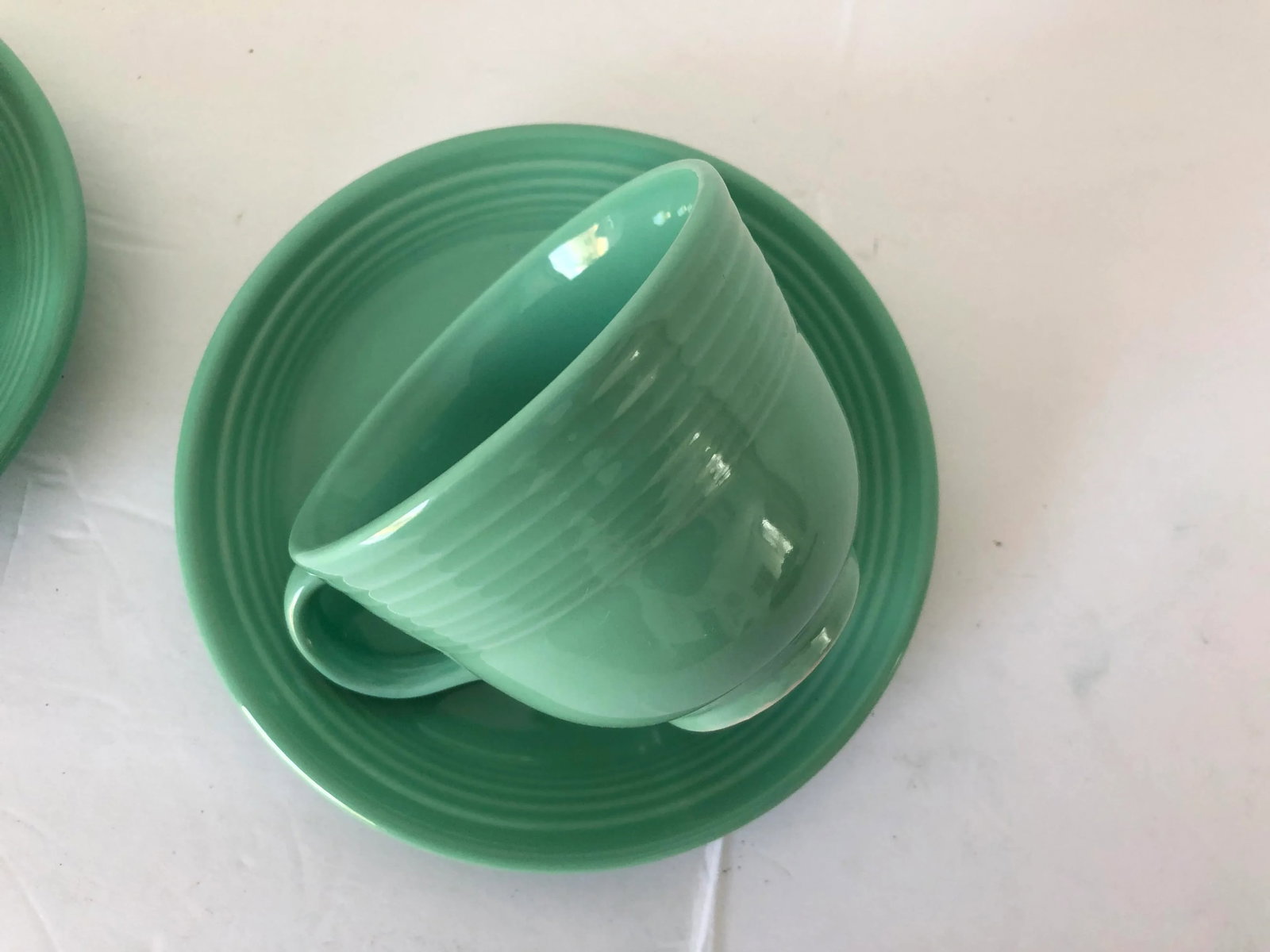 Fiesta Ware Green Coffee Cups & Saucers - a Pair - 4