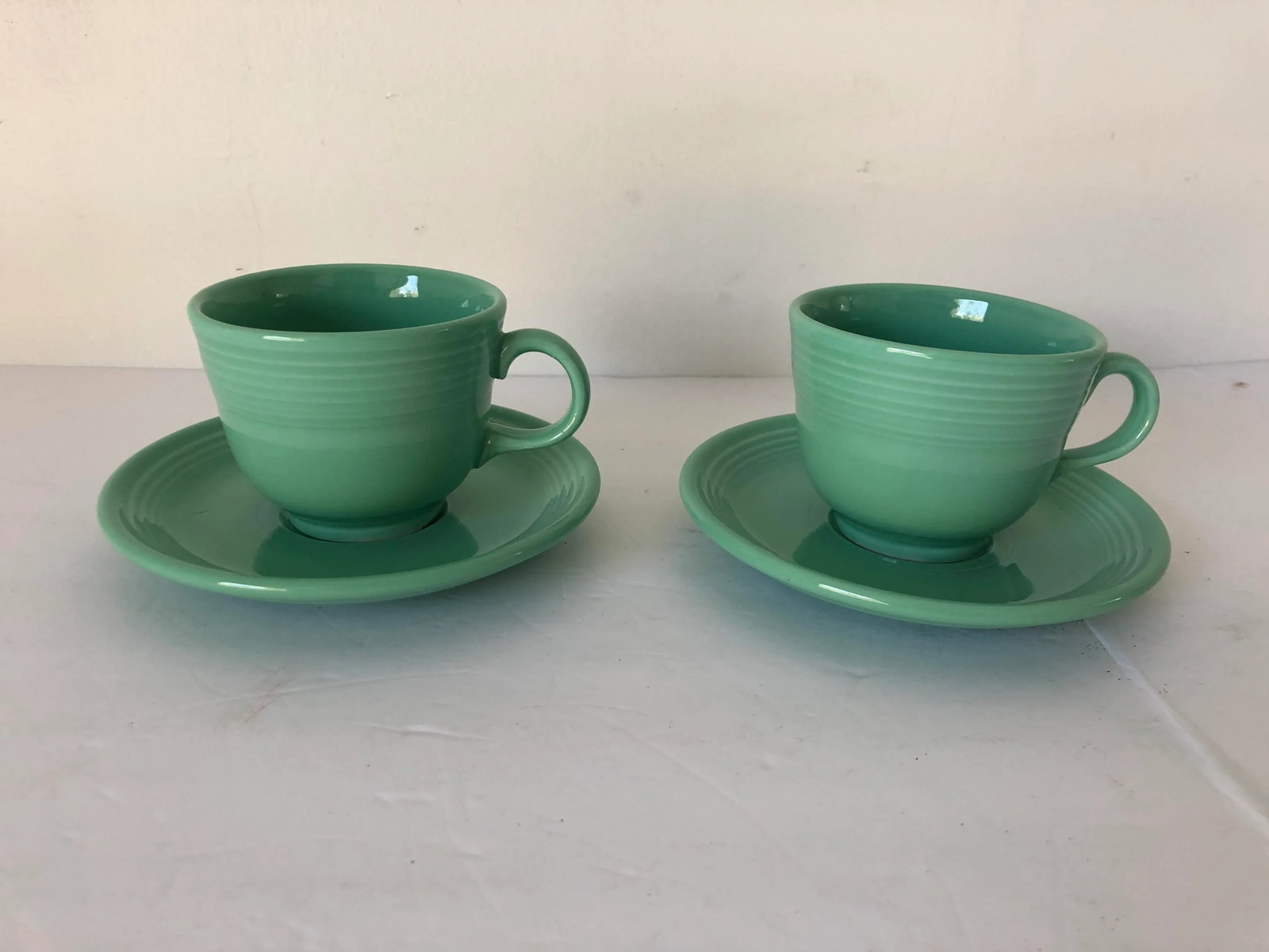 Fiesta Ware Green Coffee Cups & Saucers - a Pair - 5