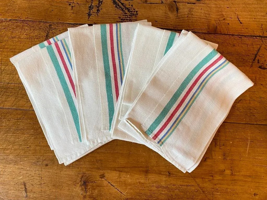 Vintage Linen Multi-Color Striped Tea Towels- Set of 4 - 2