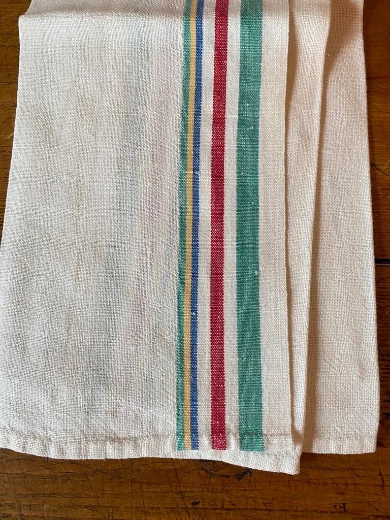 Vintage Linen Multi-Color Striped Tea Towels- Set of 4 - 4