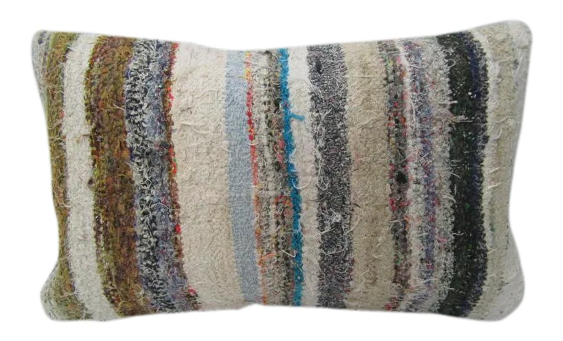 Turkish Striped Kilim Cushion Cover - 12''W * 20''H: This is a pillow cover made from a vintage kilim rug. The piece was properly washed and ready to use. Pillow inserts not included. Condition: Alterations: Original Condition Unaltered Imperfections: