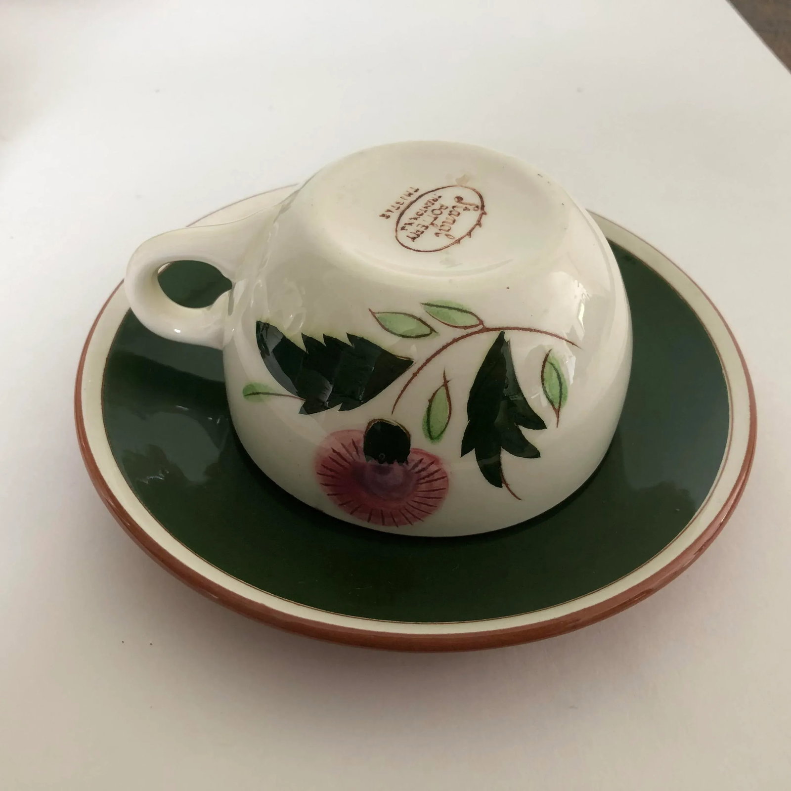 Midcentury Stangl Pottery "Thistle" Teacups & Saucers - Service for 4 - 2