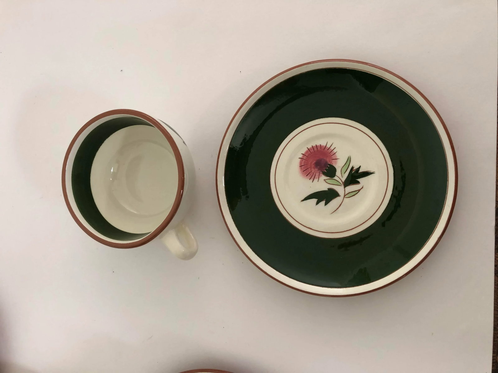 Midcentury Stangl Pottery "Thistle" Teacups & Saucers - Service for 4 - 3
