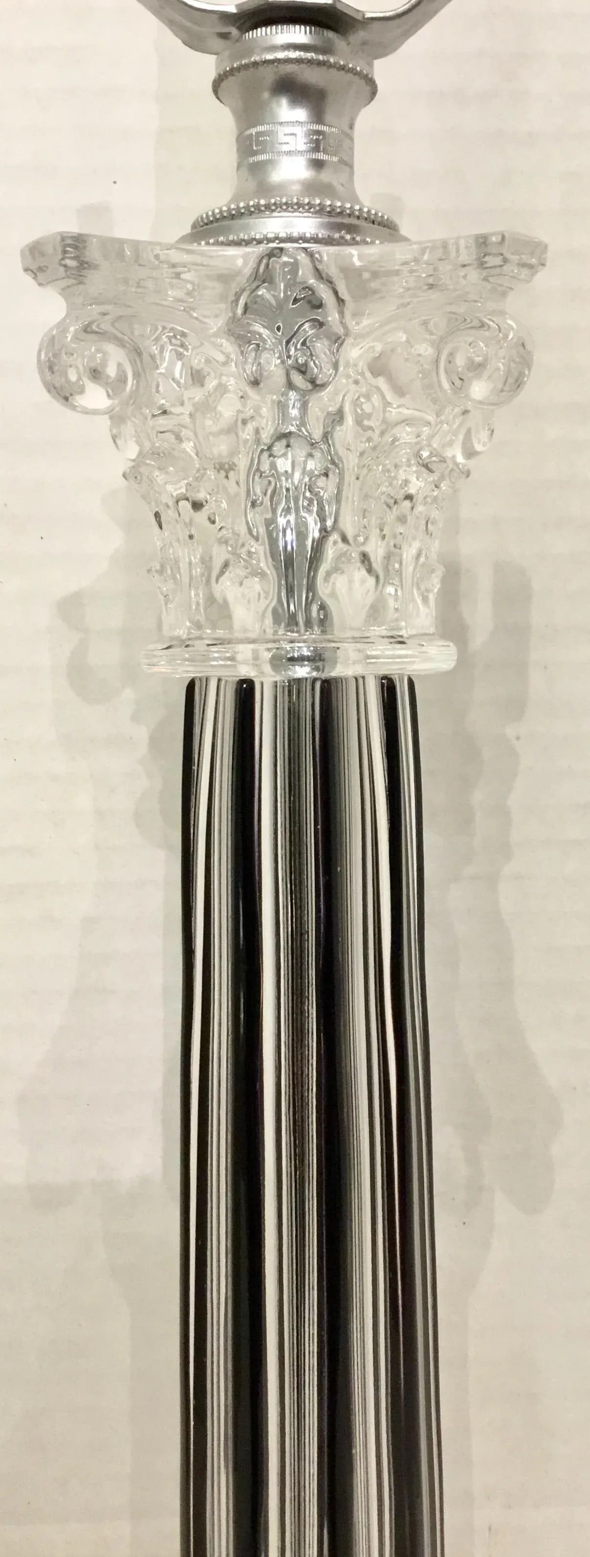 Italian Black and Clear Crystal Column Table Lamp - 3