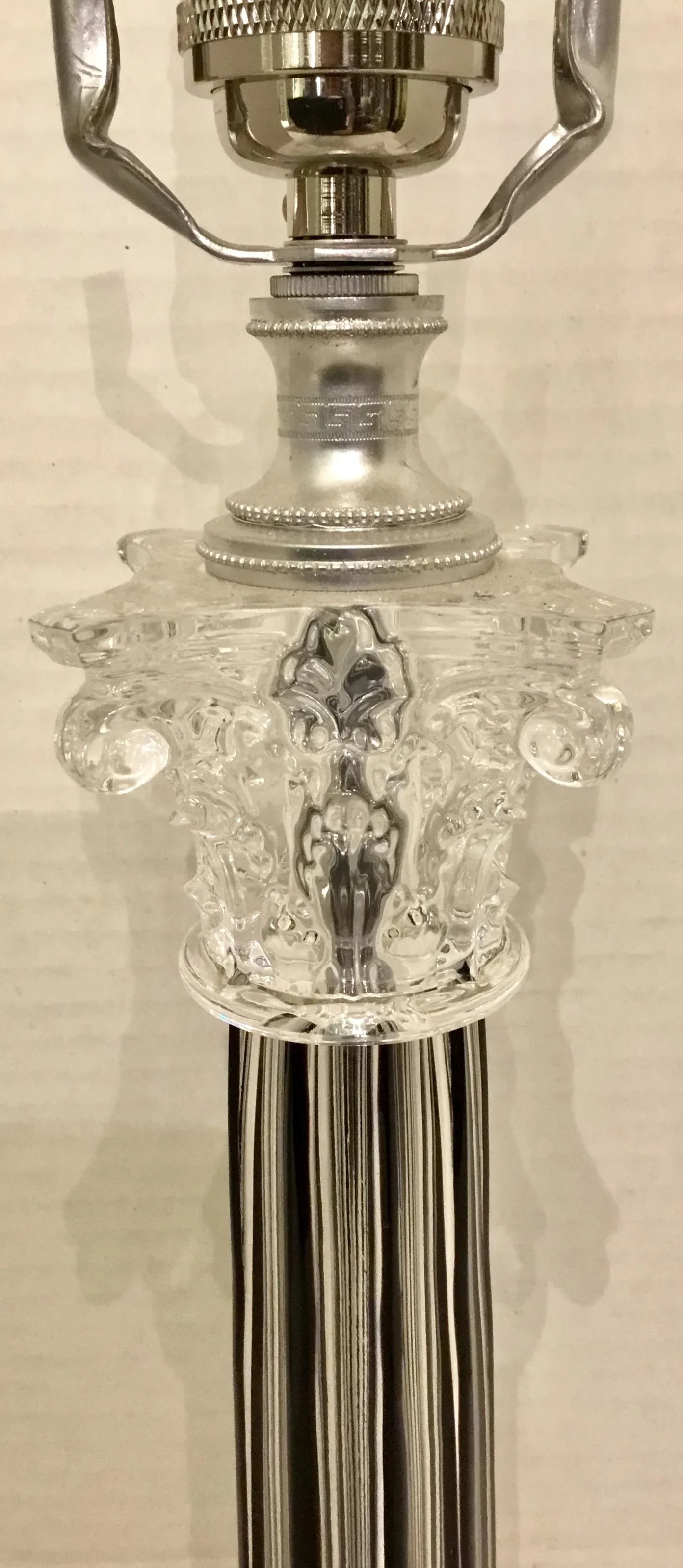 Italian Black and Clear Crystal Column Table Lamp - 5