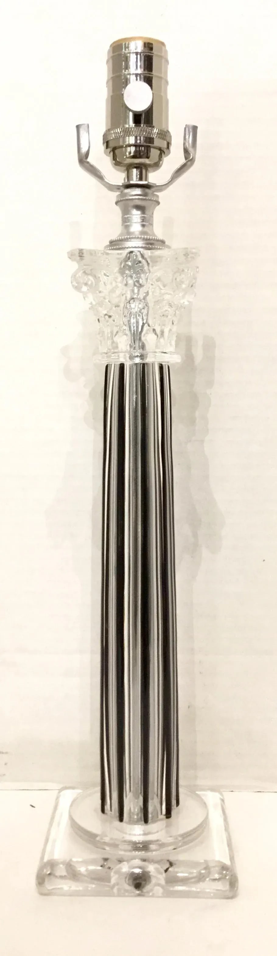 Italian Black and Clear Crystal Column Table Lamp - 6