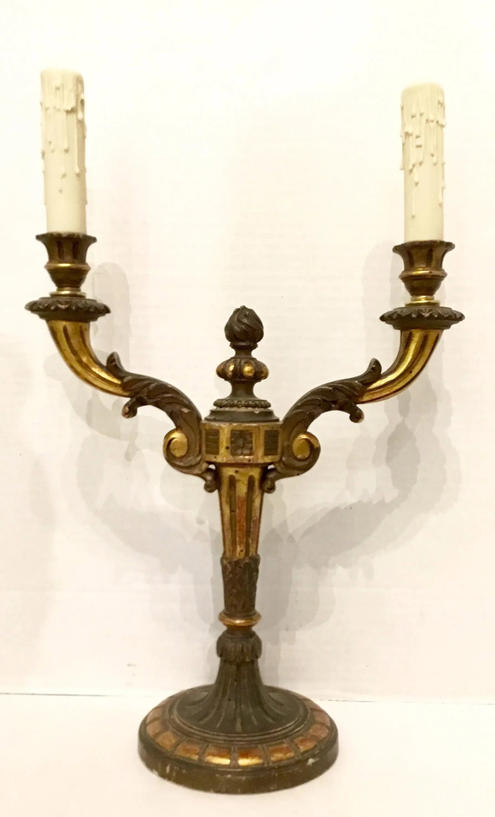 Vintage Italian Two Arm Carved Gold Gilt Candelabra Table Lamps - a Pair - 2