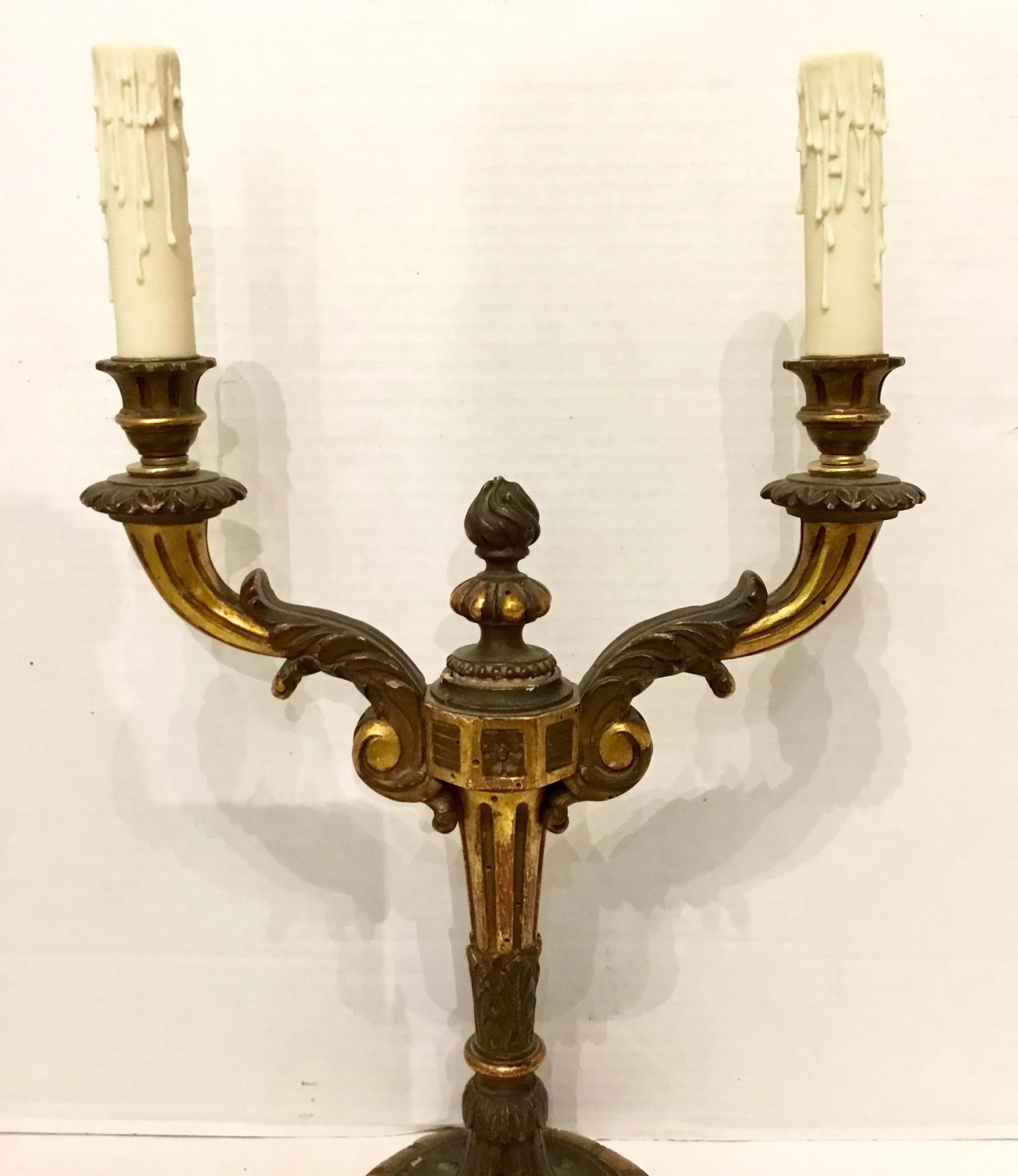 Vintage Italian Two Arm Carved Gold Gilt Candelabra Table Lamps - a Pair - 4