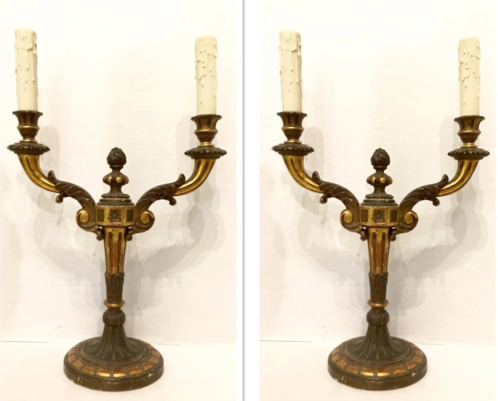 Vintage Italian Two Arm Carved Gold Gilt Candelabra Table Lamps - a Pair - 5