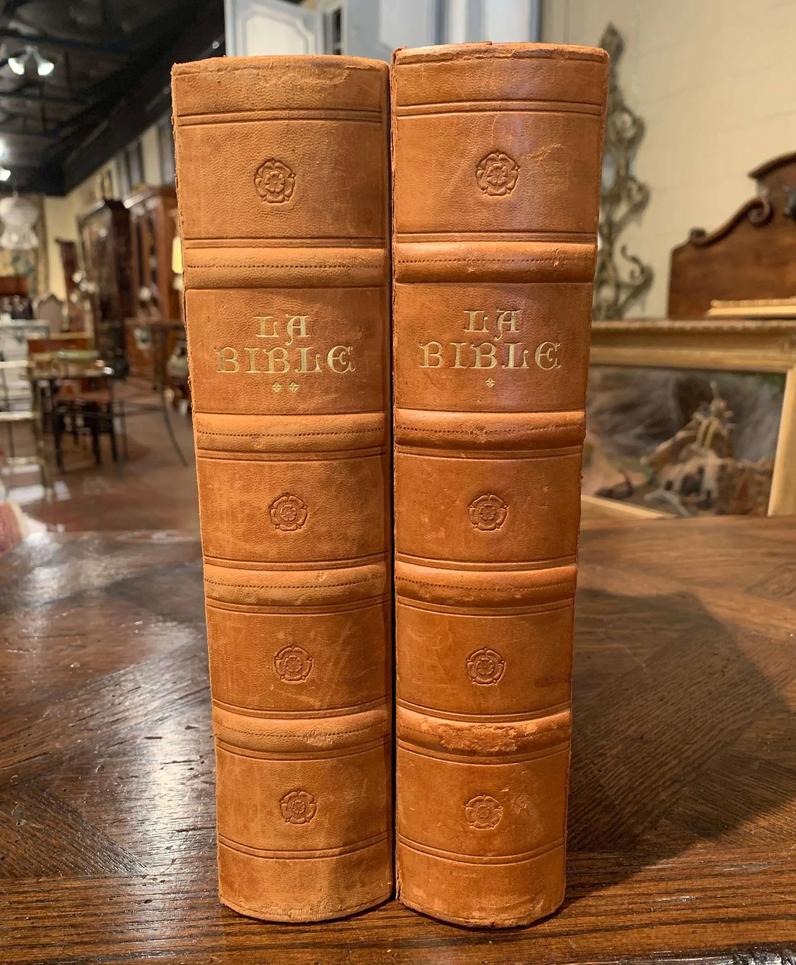 Mid-Century French Two-Volume Leather Bound Bible Set, Marseille 1953 - 7