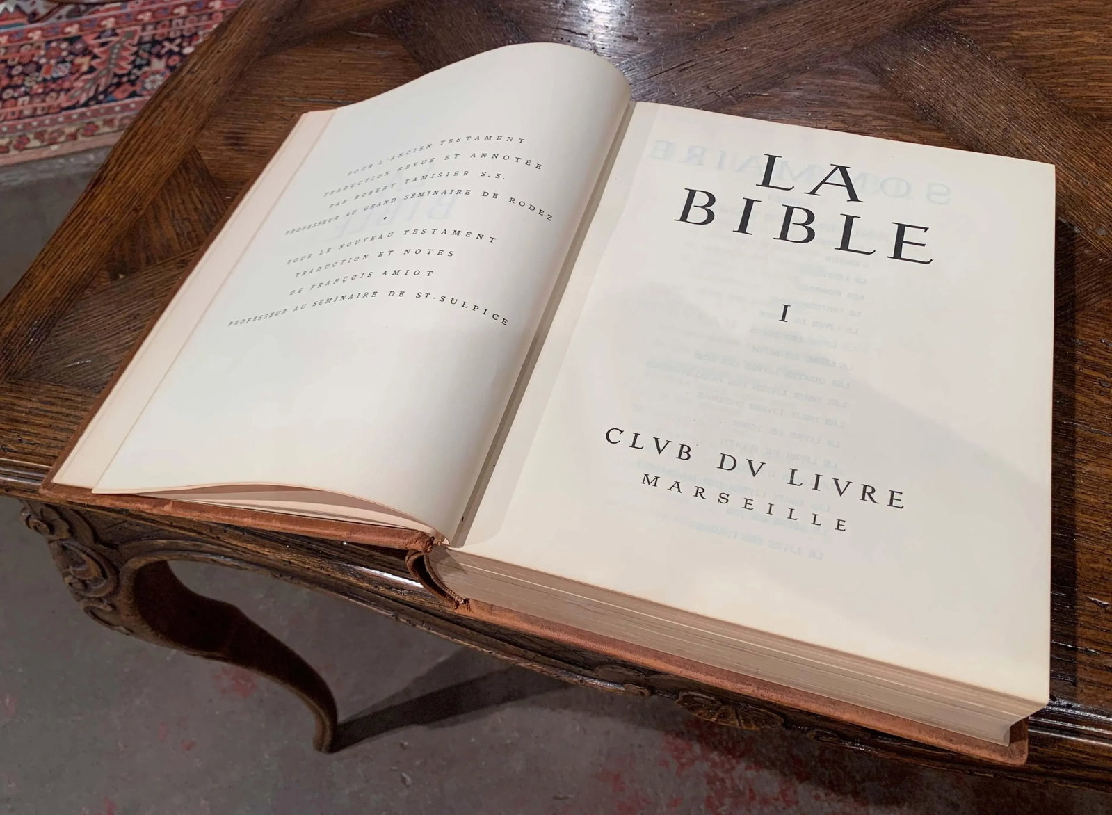 Mid-Century French Two-Volume Leather Bound Bible Set, Marseille 1953 - 8