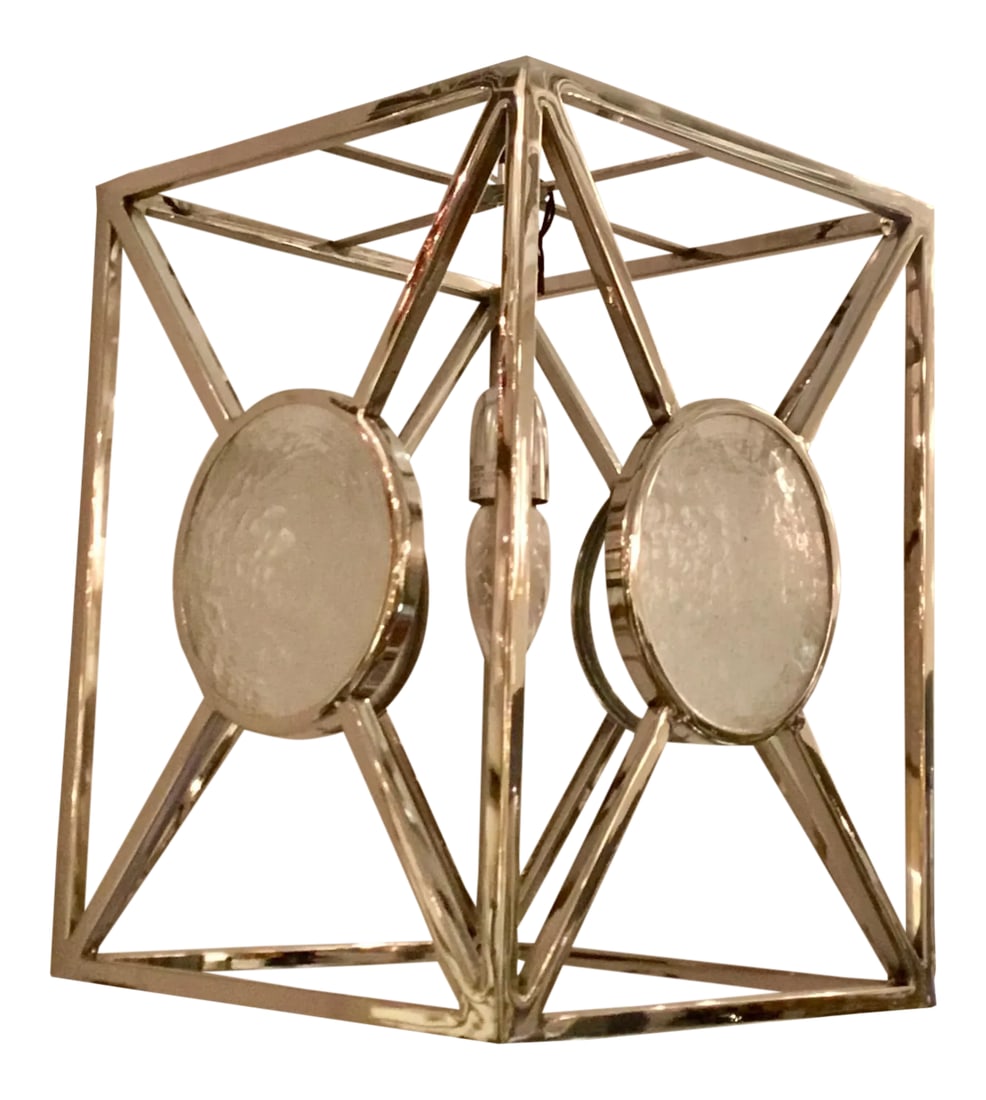 Modern Polished Nickel Rectangular Frosted Glass Lantern: Stylish Modern Polished Nickel Rectangular Frosted Glass Lantern, showroom floor sample Condition: Imperfections: Some Imperfections Condition Notes: Showroom floor sample Materials & Techniques: 