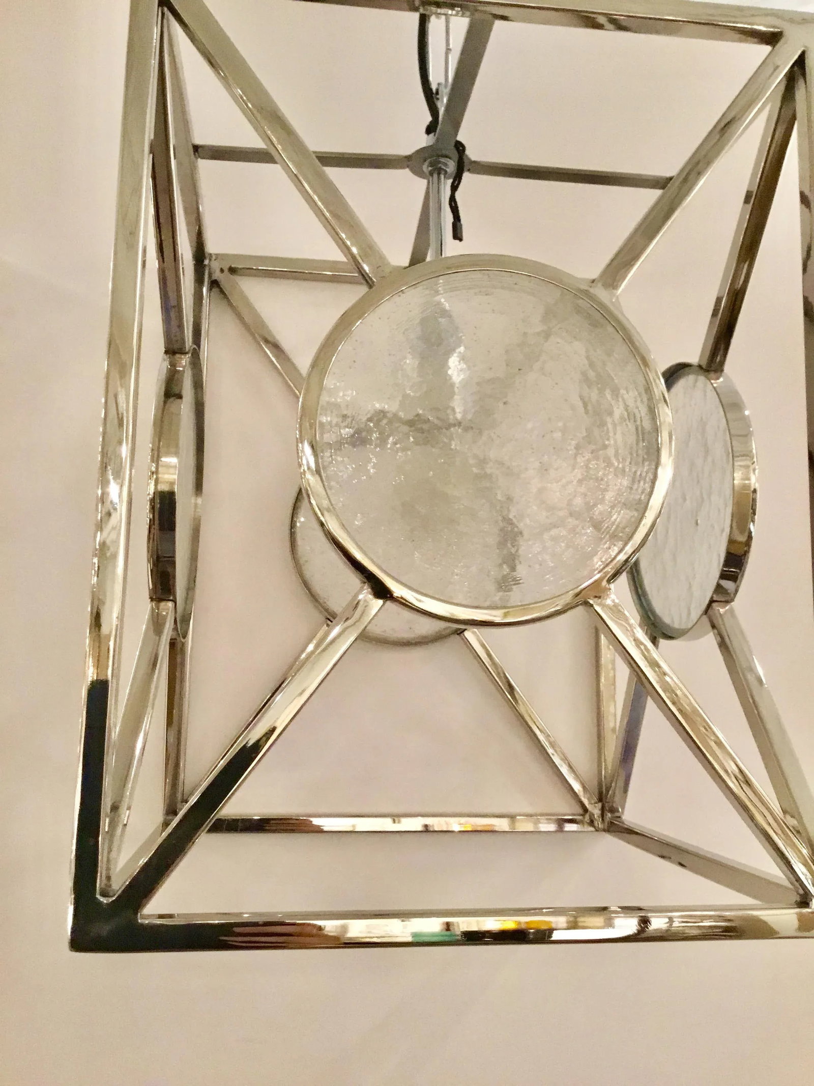 Modern Polished Nickel Rectangular Frosted Glass Lantern - 2