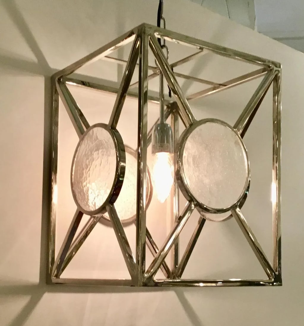 Modern Polished Nickel Rectangular Frosted Glass Lantern - 3