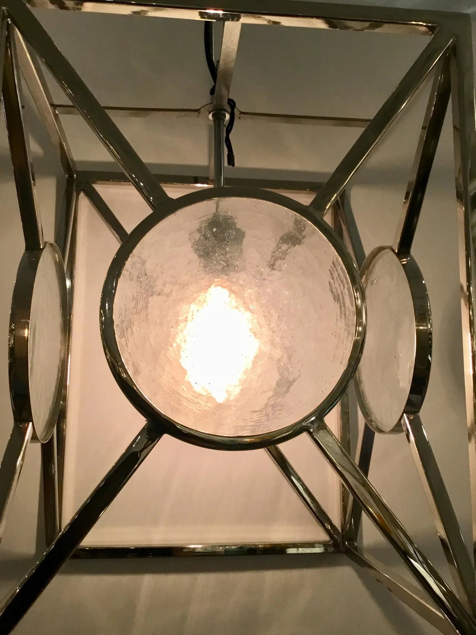 Modern Polished Nickel Rectangular Frosted Glass Lantern - 4
