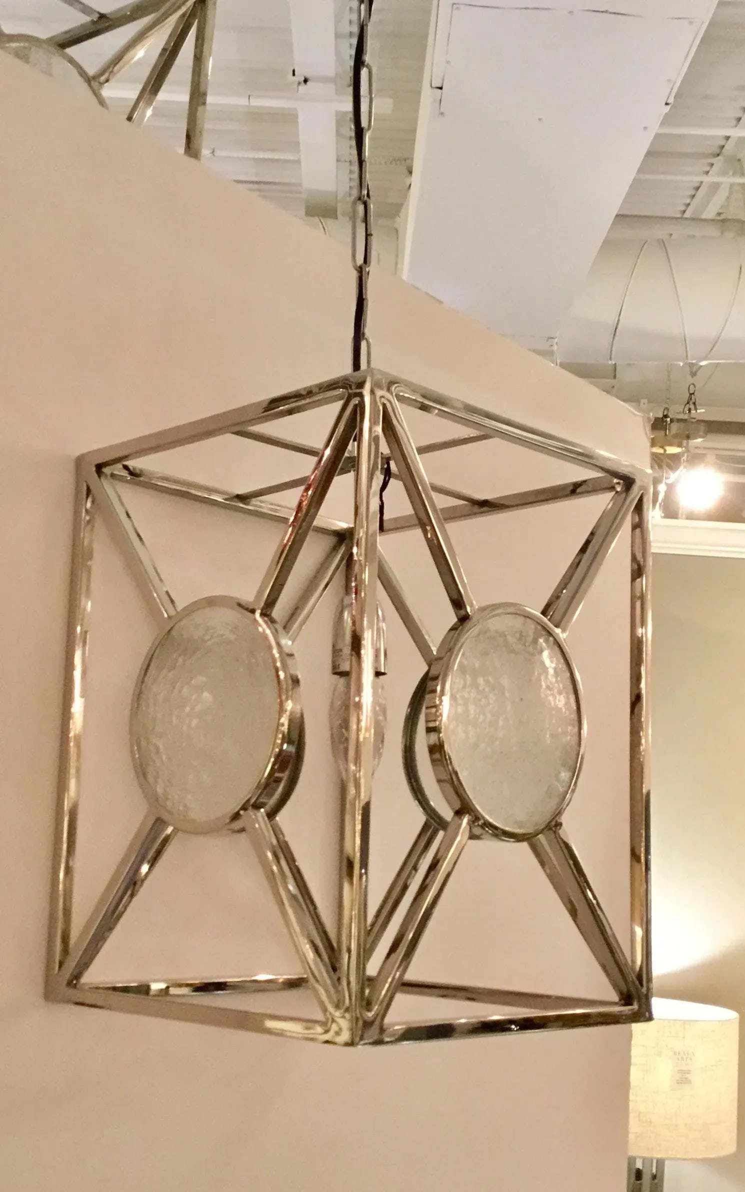 Modern Polished Nickel Rectangular Frosted Glass Lantern - 5