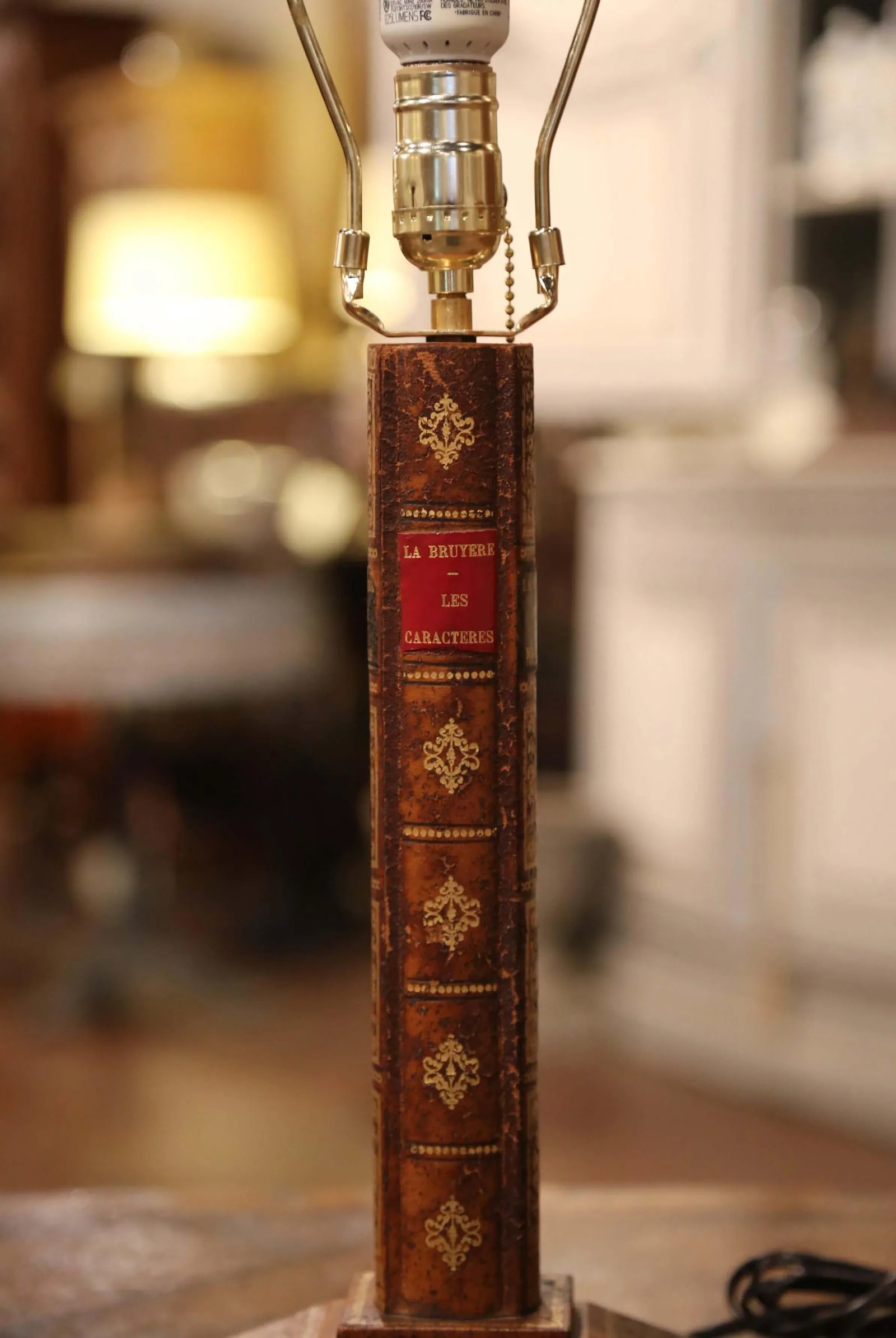 Mid-Century French Leather Faux Book Table Lamp With Shade - 3