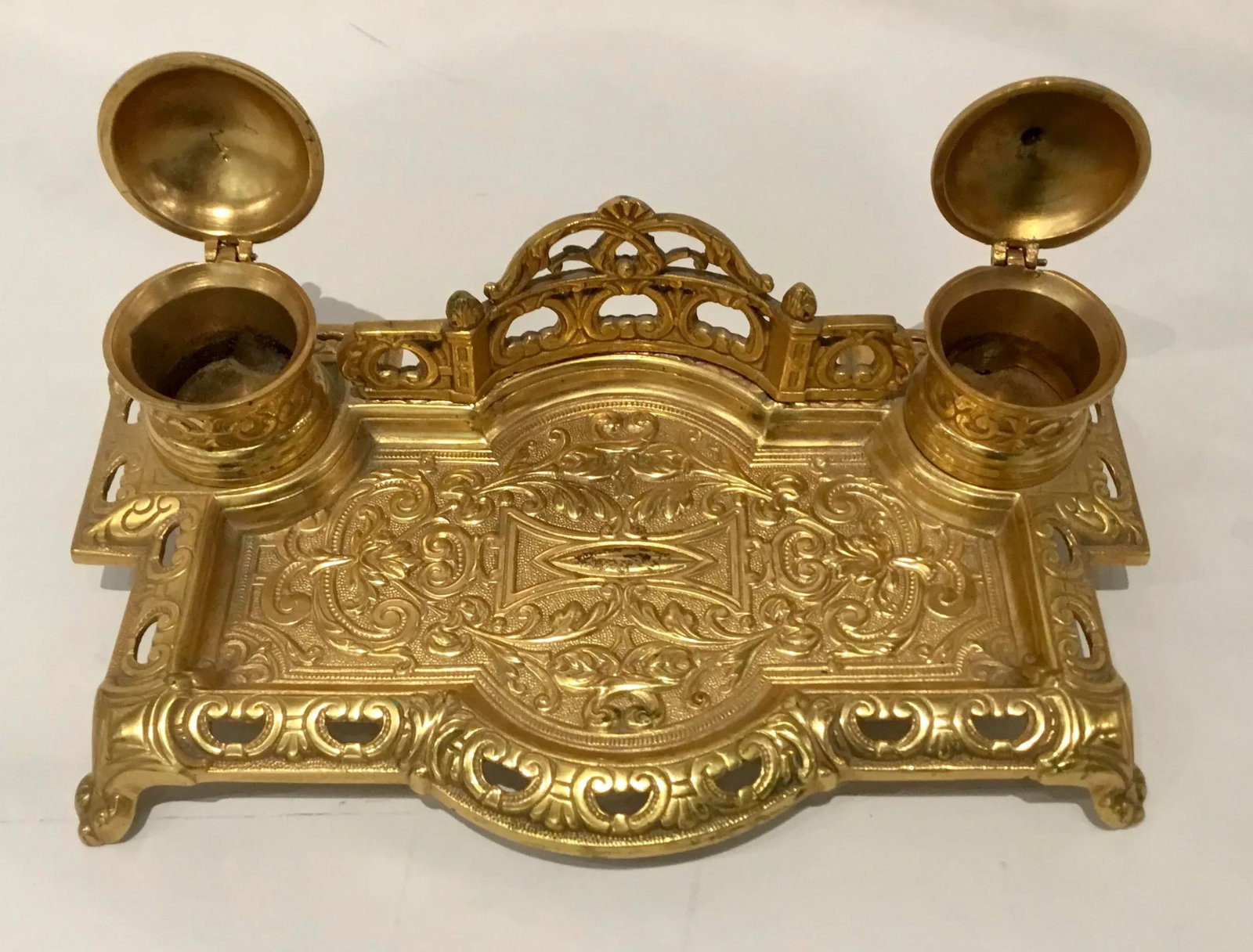 Vintage French STyle Brass Inkwell - 3