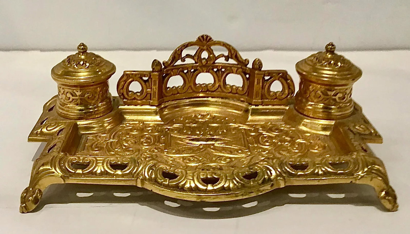Vintage French STyle Brass Inkwell - 5